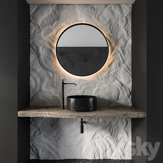 Bathroom Furniture Gray Rock Wall 3D Model