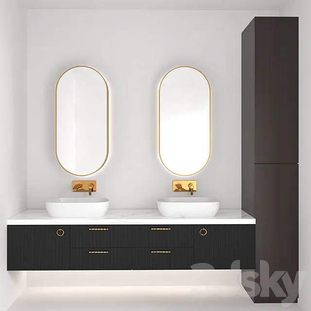 Bathroom Furniture & sink faucet with Gold 3D Model