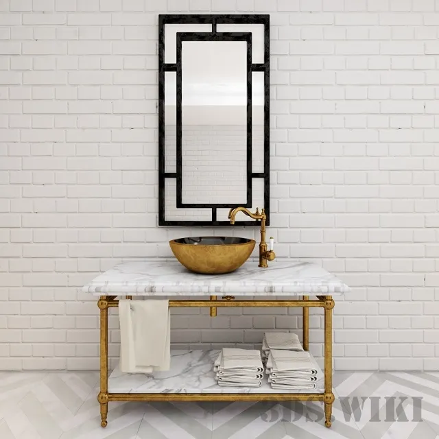 bathroom - Golden washbasin with furniture 3D Model