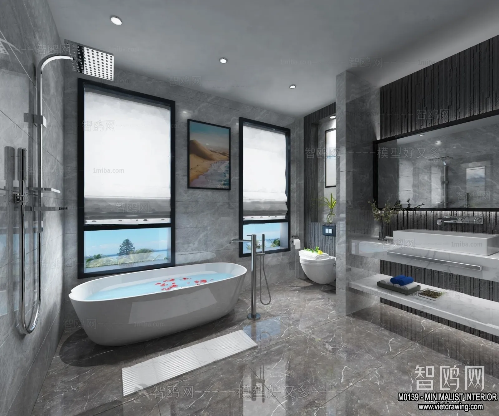 Bathroom - Minimalist Style - 3D Interior Scene - 002