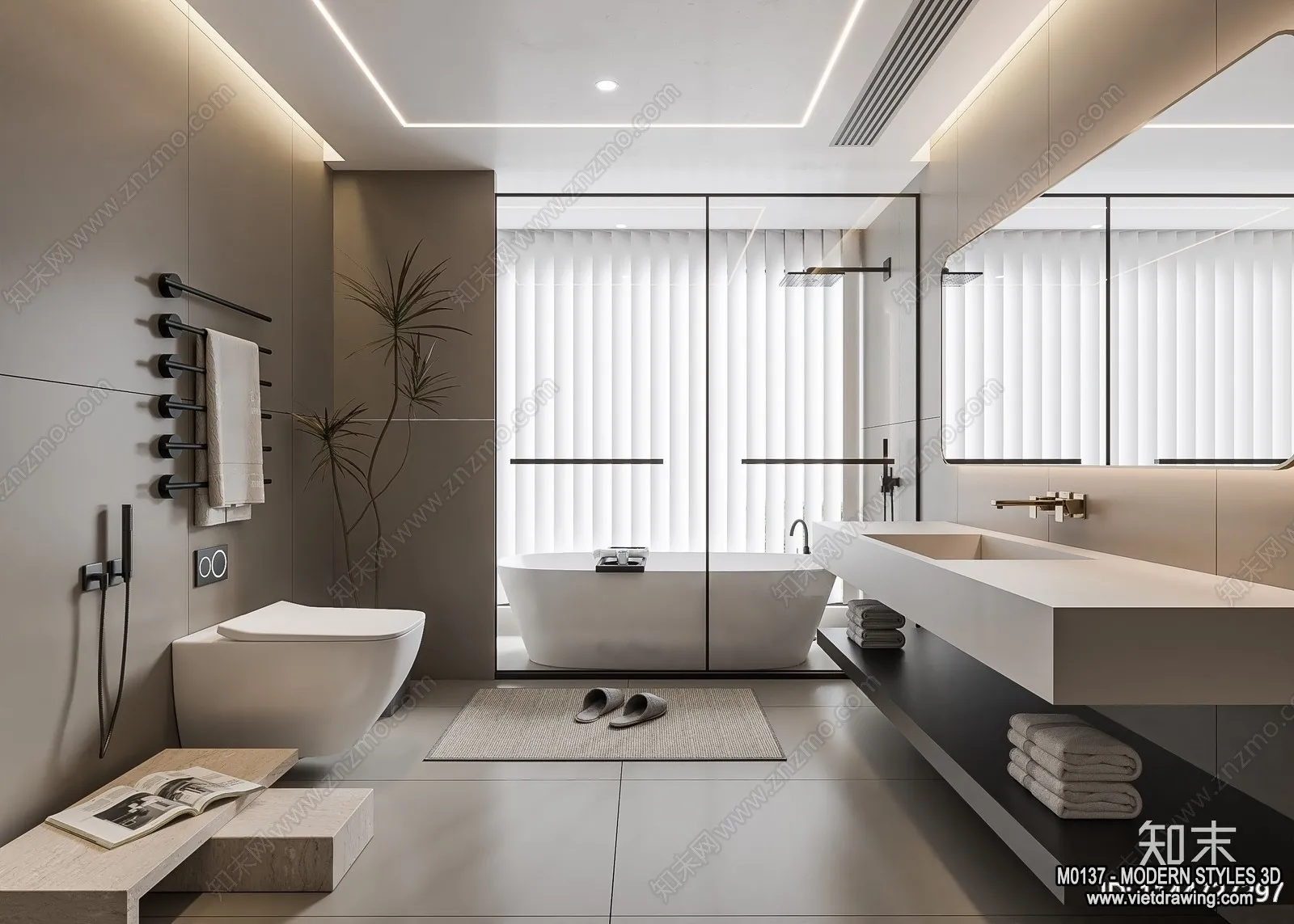 Bathroom - Modern Style Interior 3D Scenes - 3D Model - 014