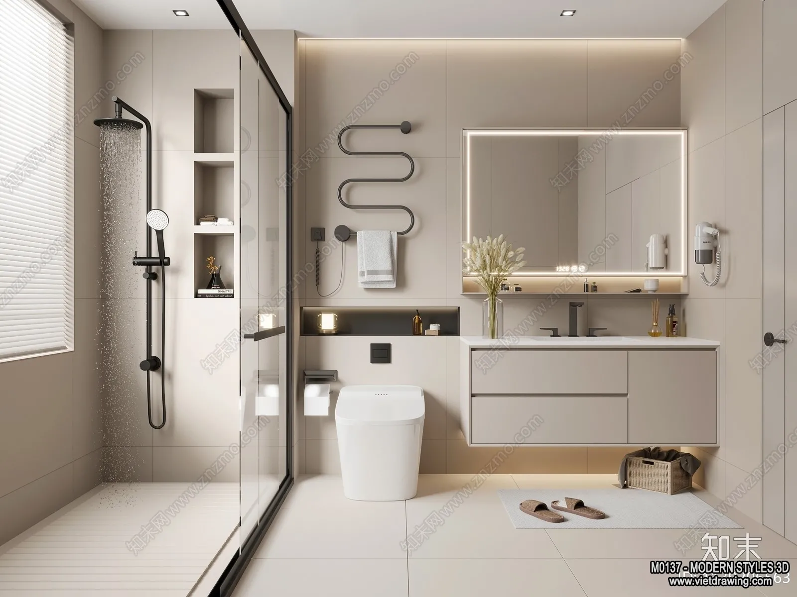 Bathroom - Modern Style Interior 3D Scenes - 3D Model - 015