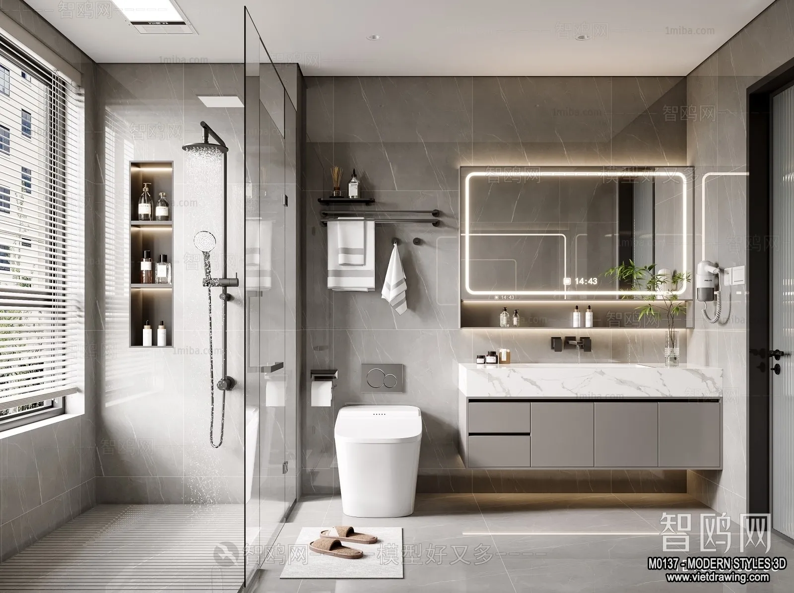 Bathroom - Modern Style Interior 3D Scenes - 3D Model - 019