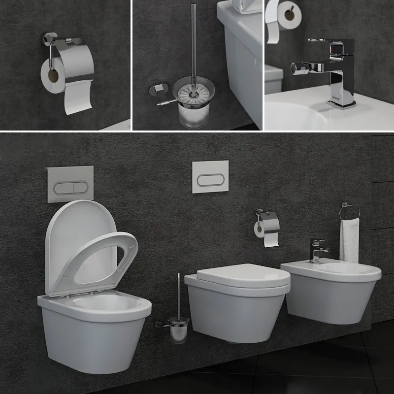 bathroom - Ravak  Chrome toilet and bidet 3D Model