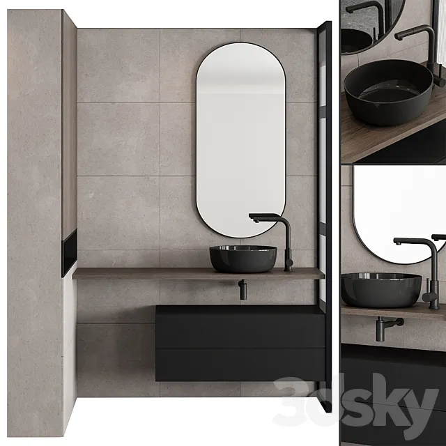 Bathroom Set Concrete and Black - Set 38 3D Model