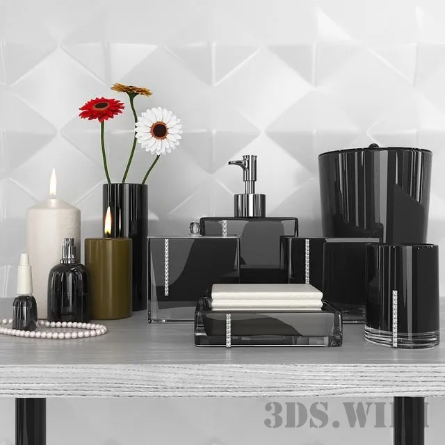 bathroom - Set of accessories red and black 3D Model