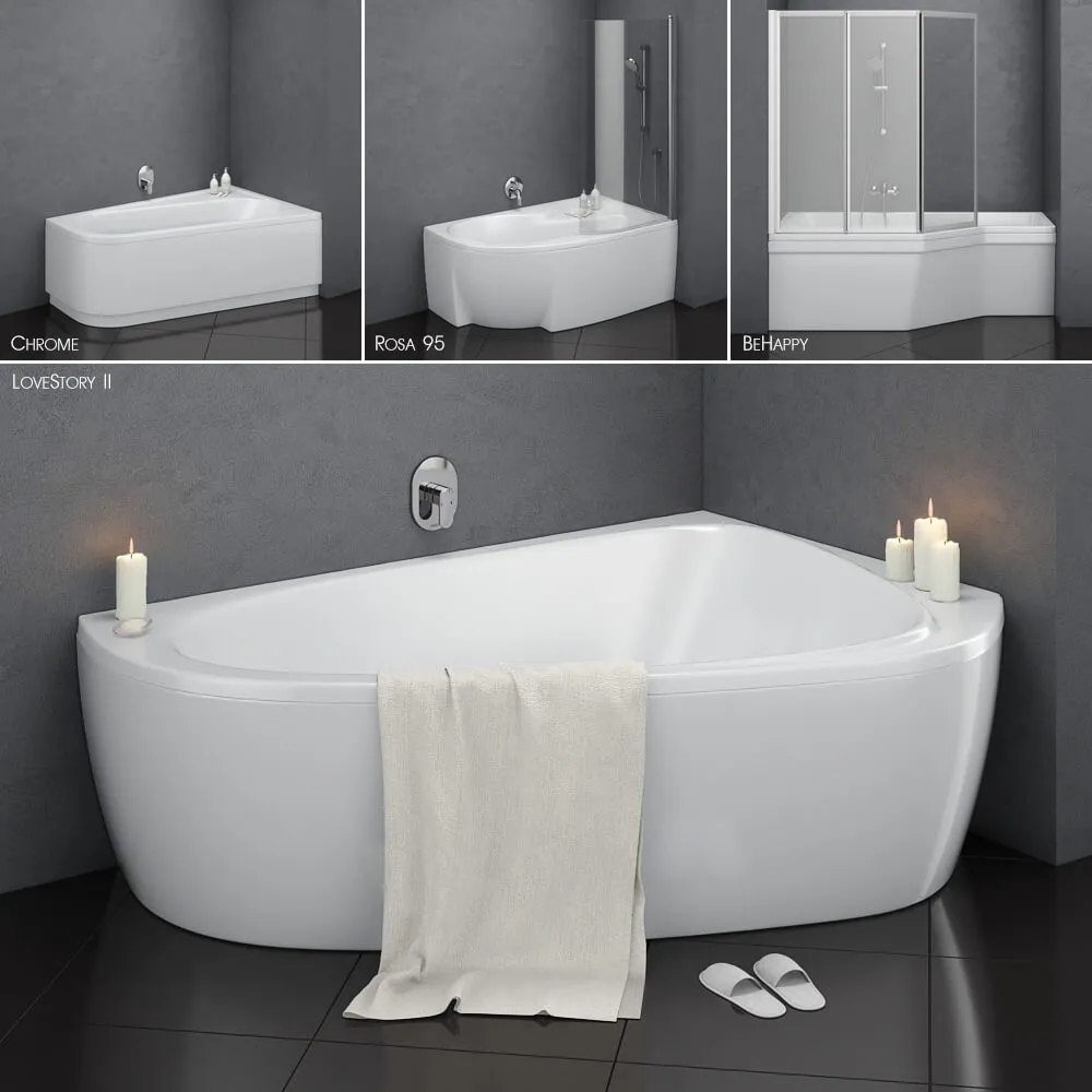 bathroom - Set of asymmetric baths Ravak set 14 3D Model