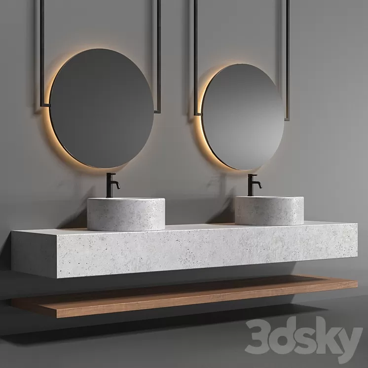 "Bathroom set with a surface-mounted washbasin from ""Tower"" concrete" 3D Model