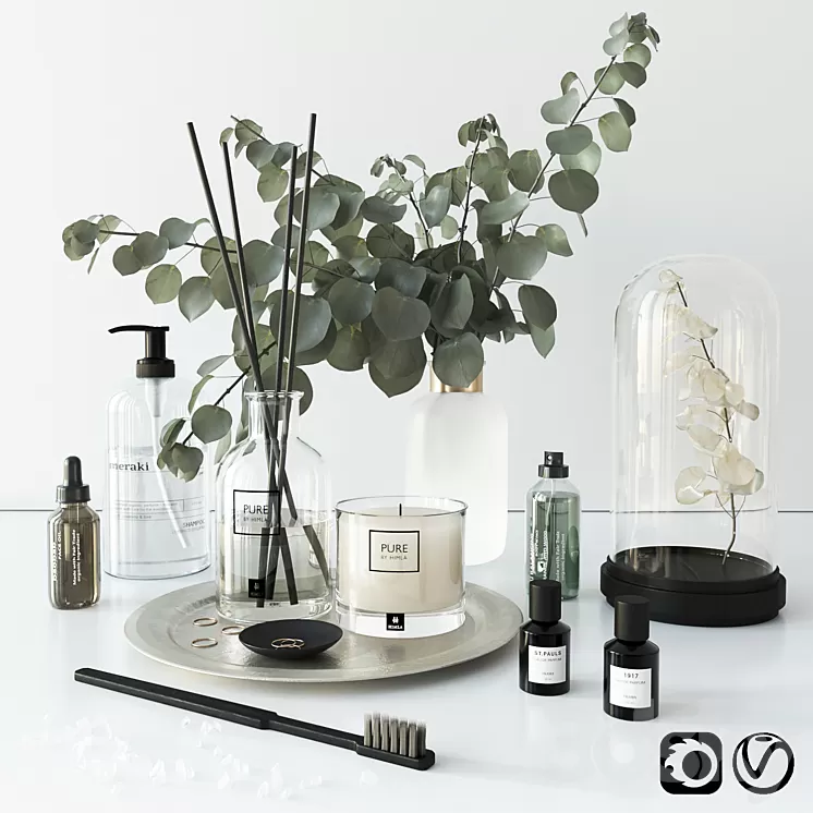 Bathroom set with eucalyptus 3D Model