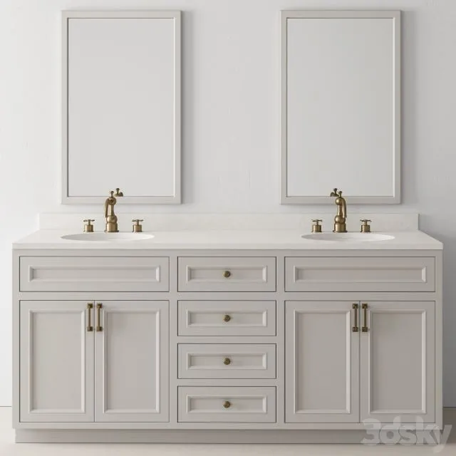 Bathroom Set Wood and Marble - Set 24 3D Model