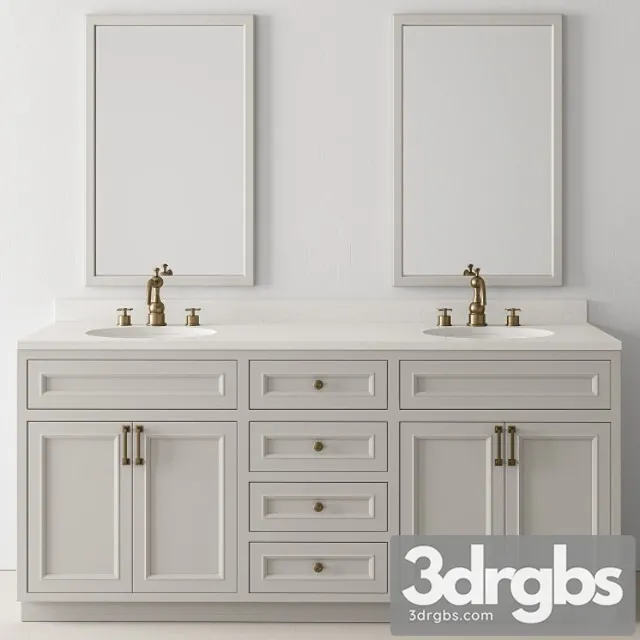 Bathroom Set Wood And Marble Set 24 3D Model Free