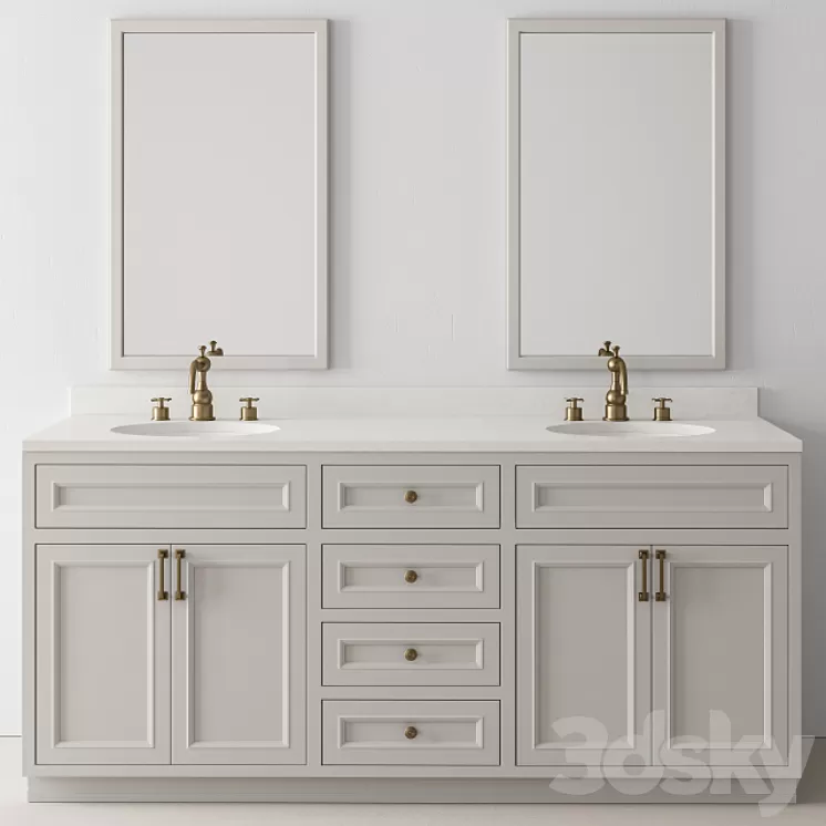 Bathroom Set Wood and Marble - Set 24 3D Model