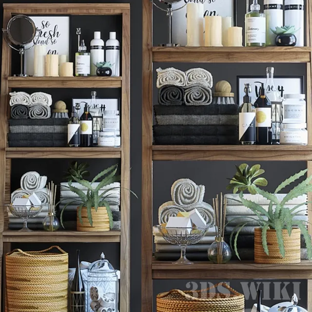 bathroom - Shelving in the bathroom with plants 3D Model