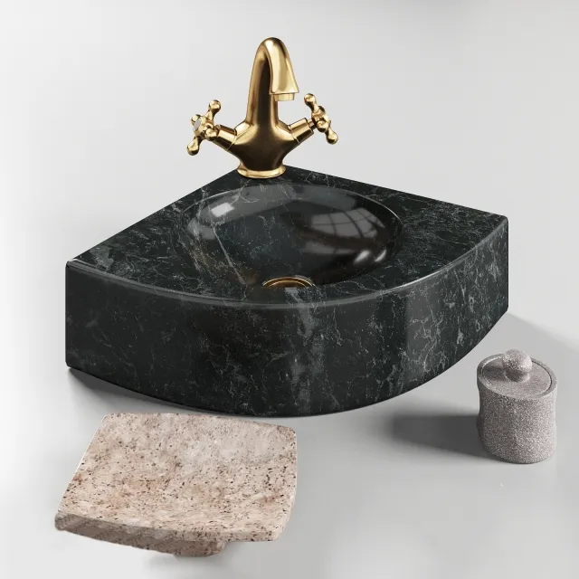 bathroom - Sink Quarter Black Teak House 9 3D Model