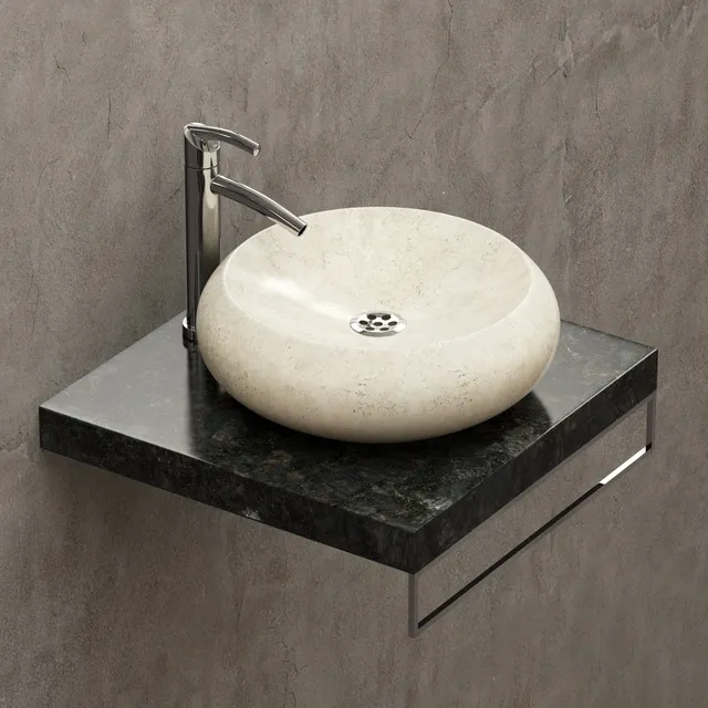 bathroom - Tex stone washbasin cricle 3D Model