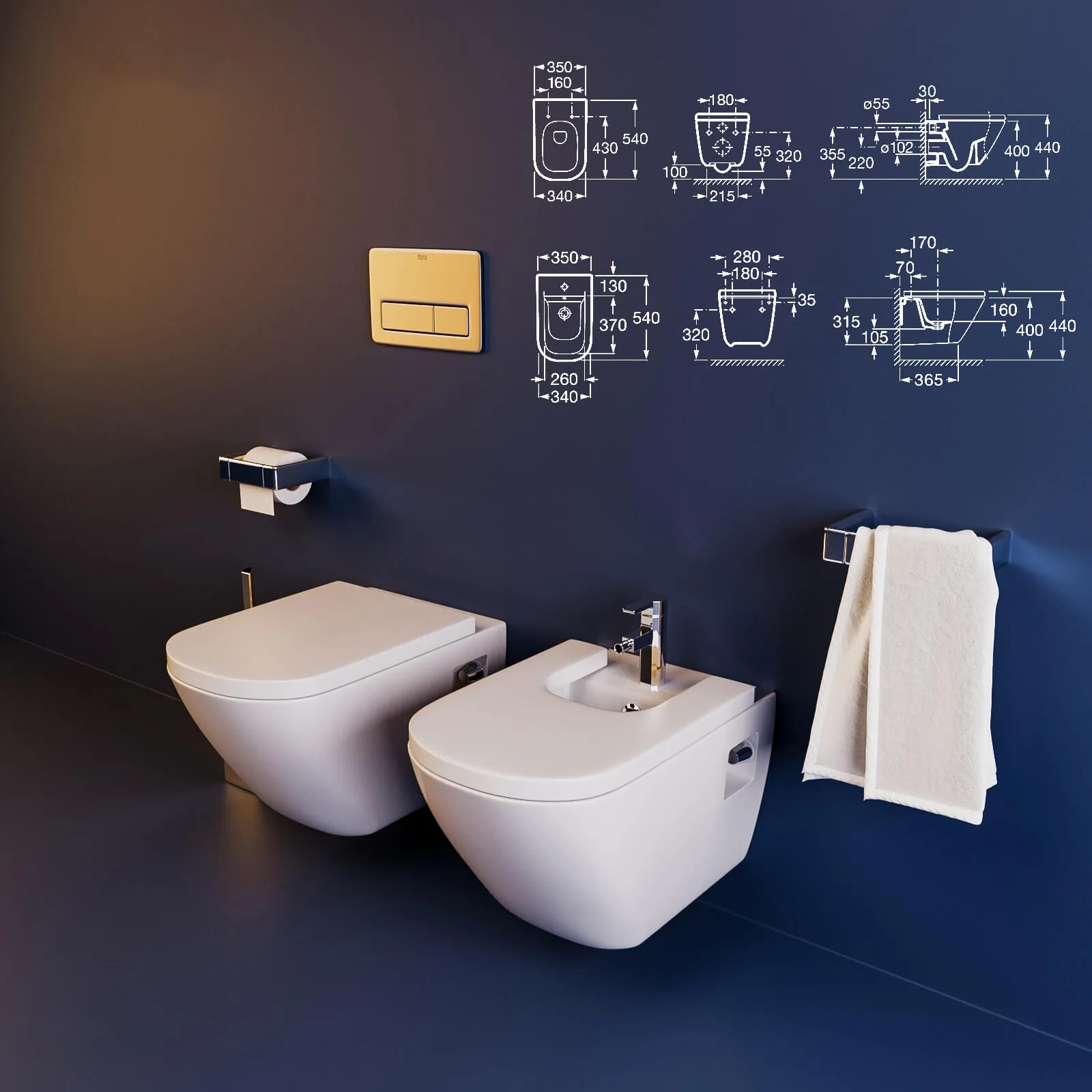 bathroom - Toilet and bidet Roca The Gap 3D Model