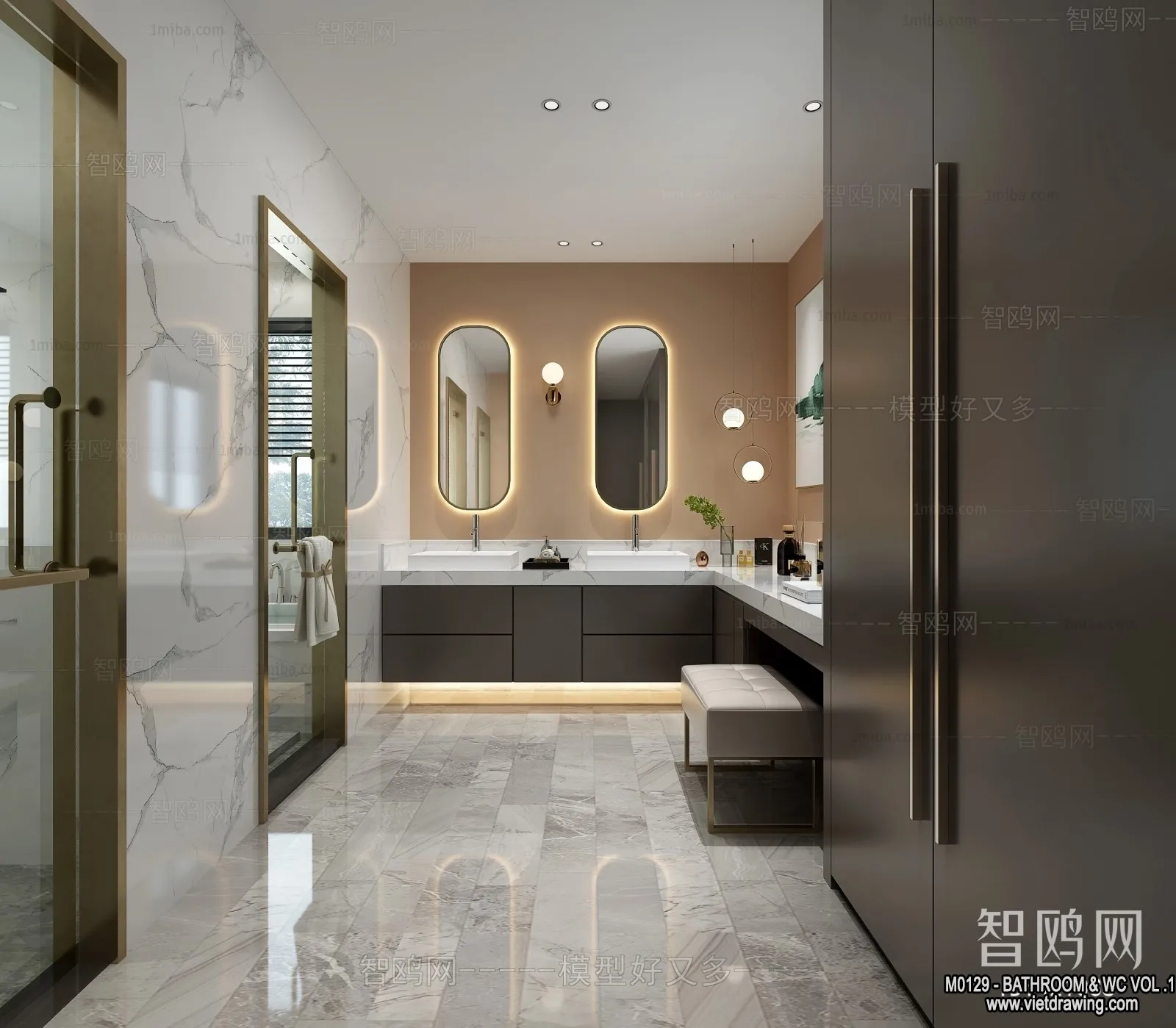 Bathroom - Toilet - WC - RestRoom - 3D Interior Scene - 001