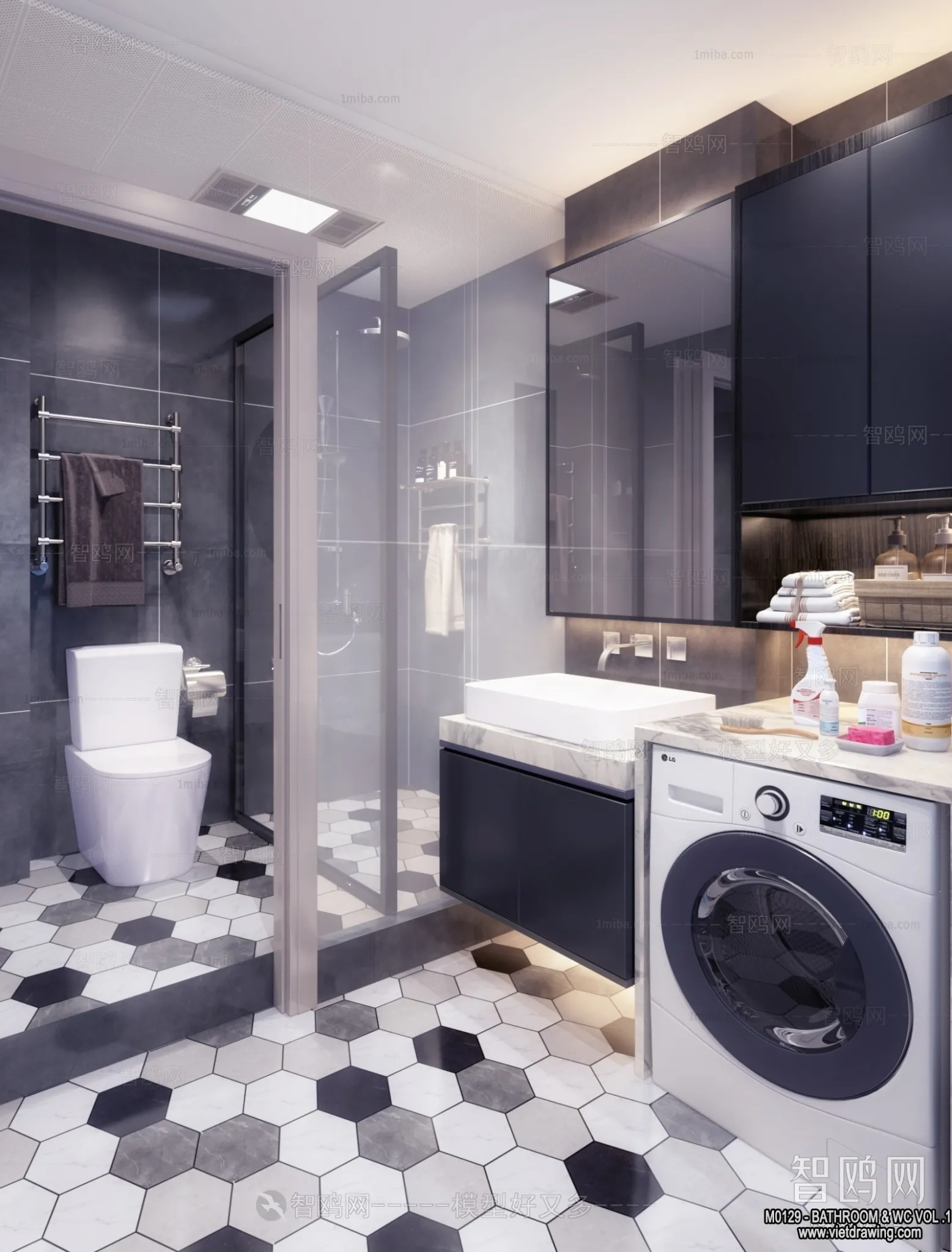 Bathroom - Toilet - WC - RestRoom - 3D Interior Scene - 028