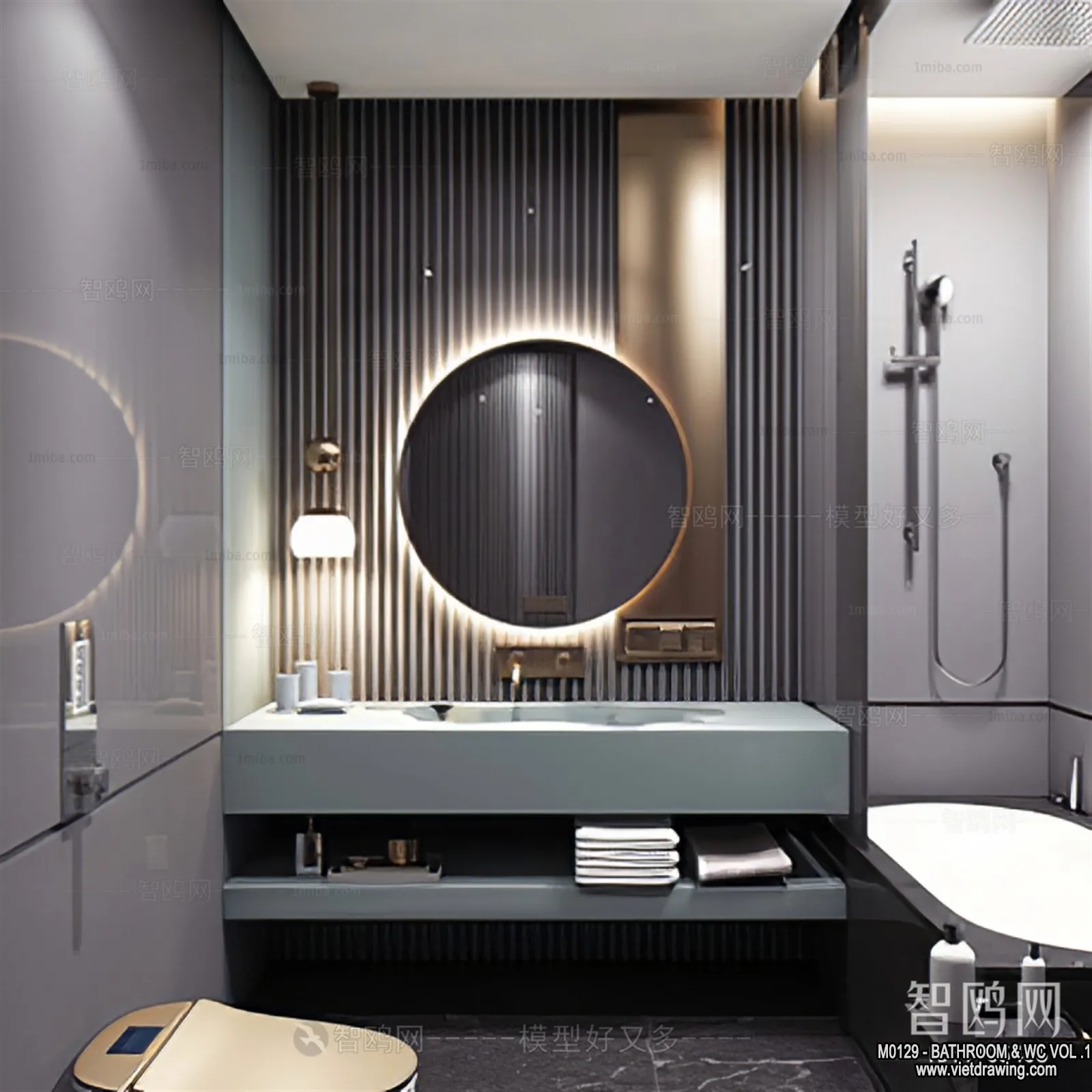 Bathroom - Toilet - WC - RestRoom - 3D Interior Scene - 036