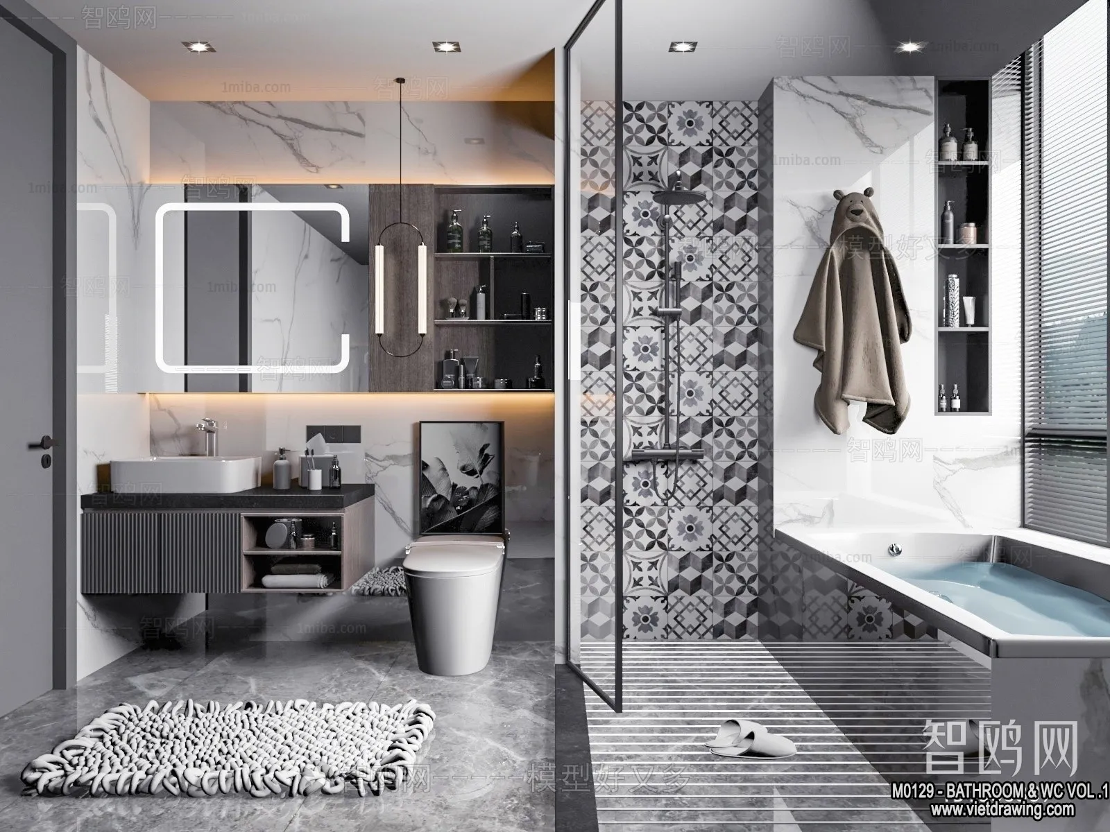 Bathroom - Toilet - WC - RestRoom - 3D Interior Scene - 041