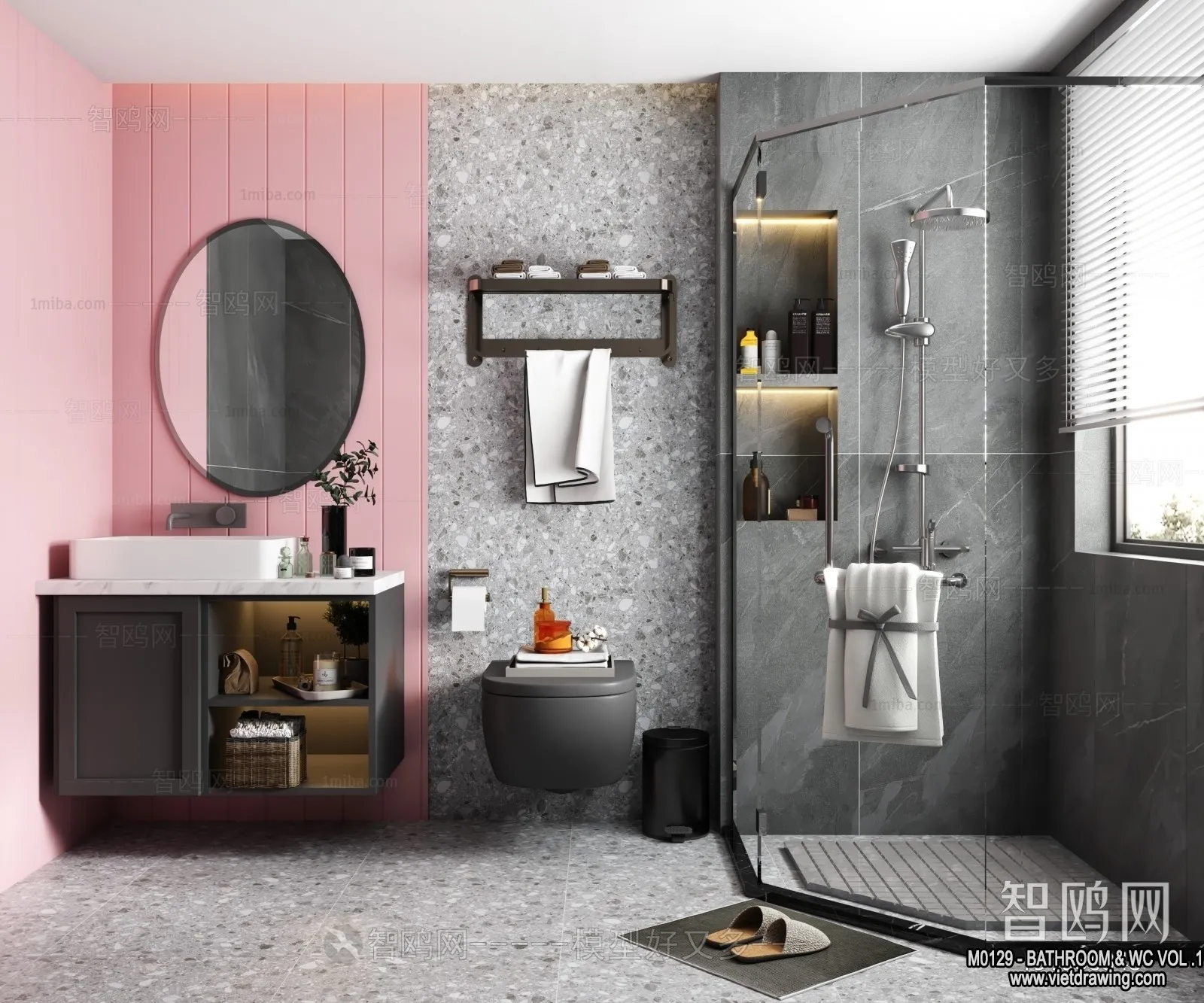 Bathroom - Toilet - WC - RestRoom - 3D Interior Scene - 042