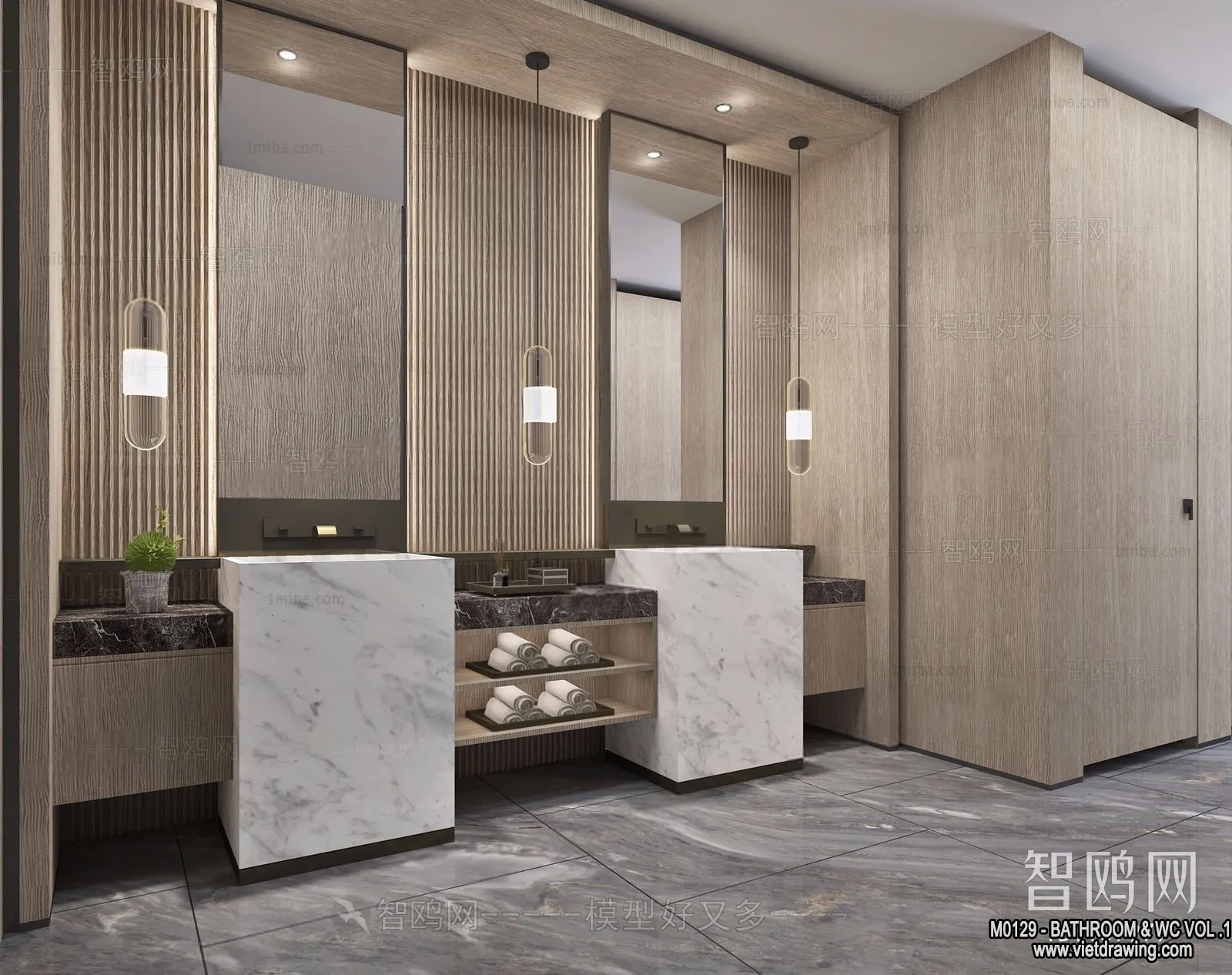 Bathroom - Toilet - WC - RestRoom - 3D Interior Scene - 056