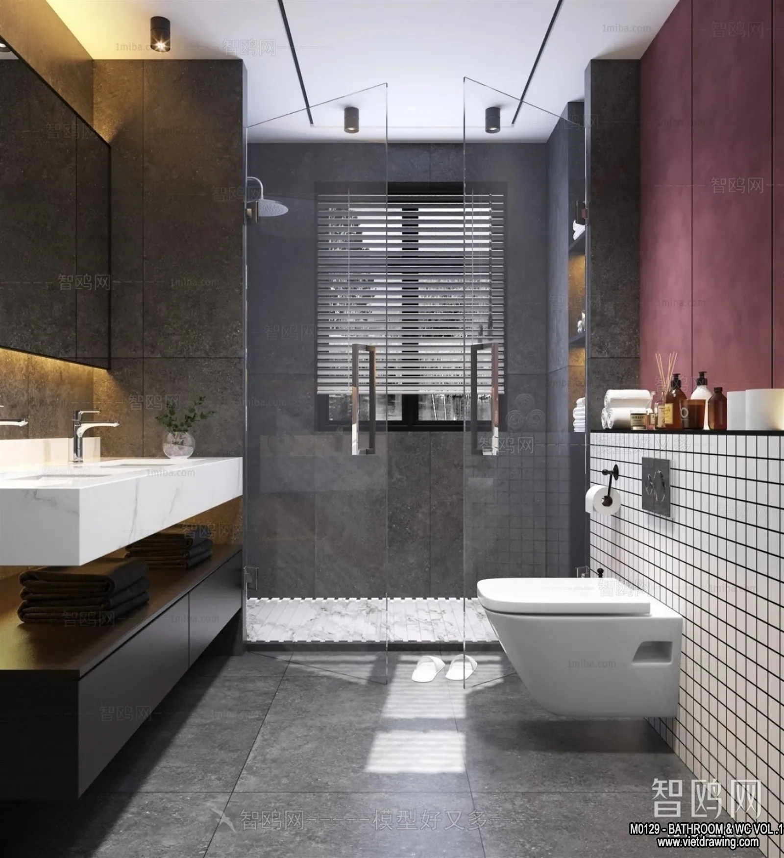 Bathroom - Toilet - WC - RestRoom - 3D Interior Scene - 200