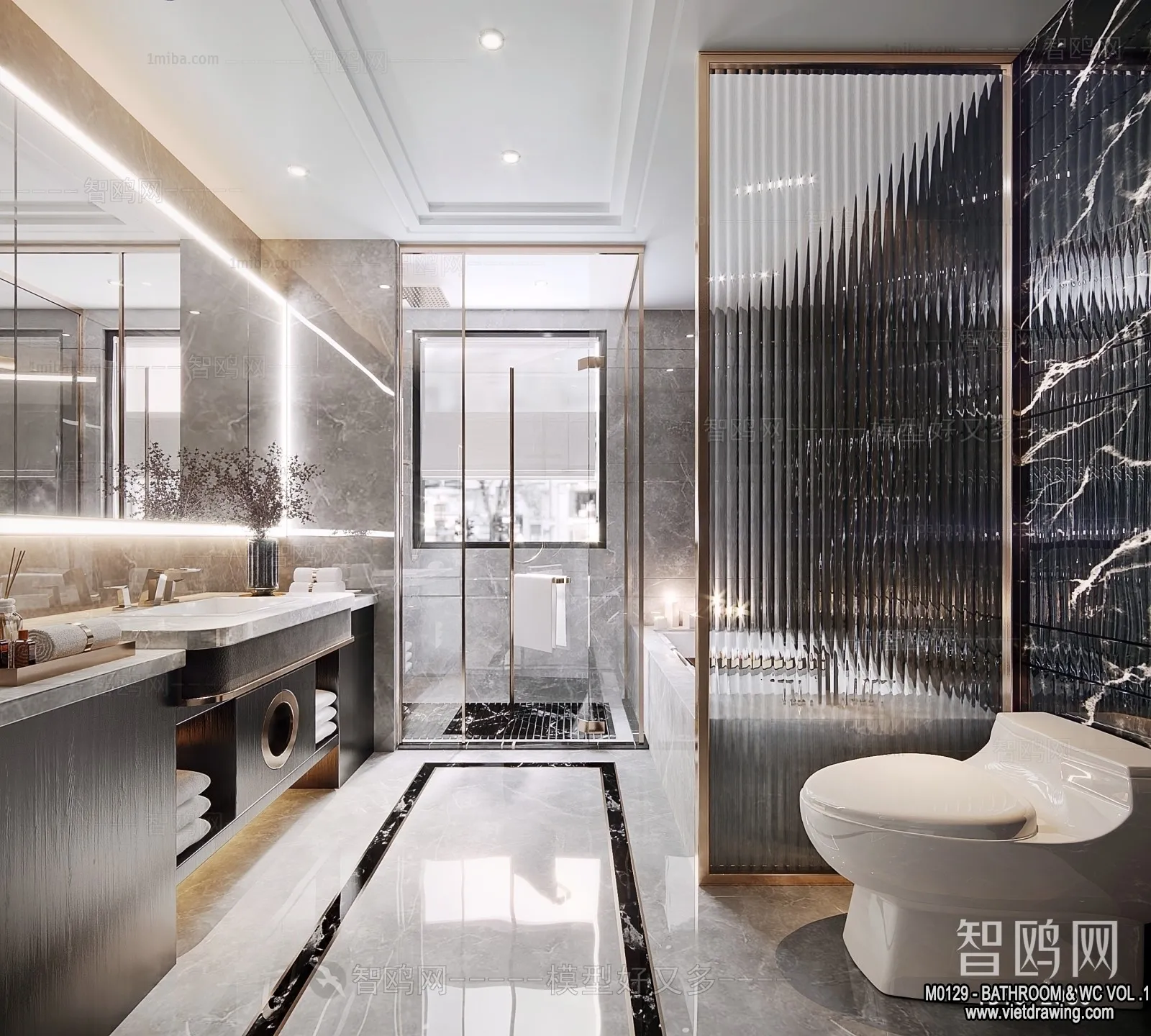 Bathroom - Toilet - WC - RestRoom - 3D Interior Scene - 221