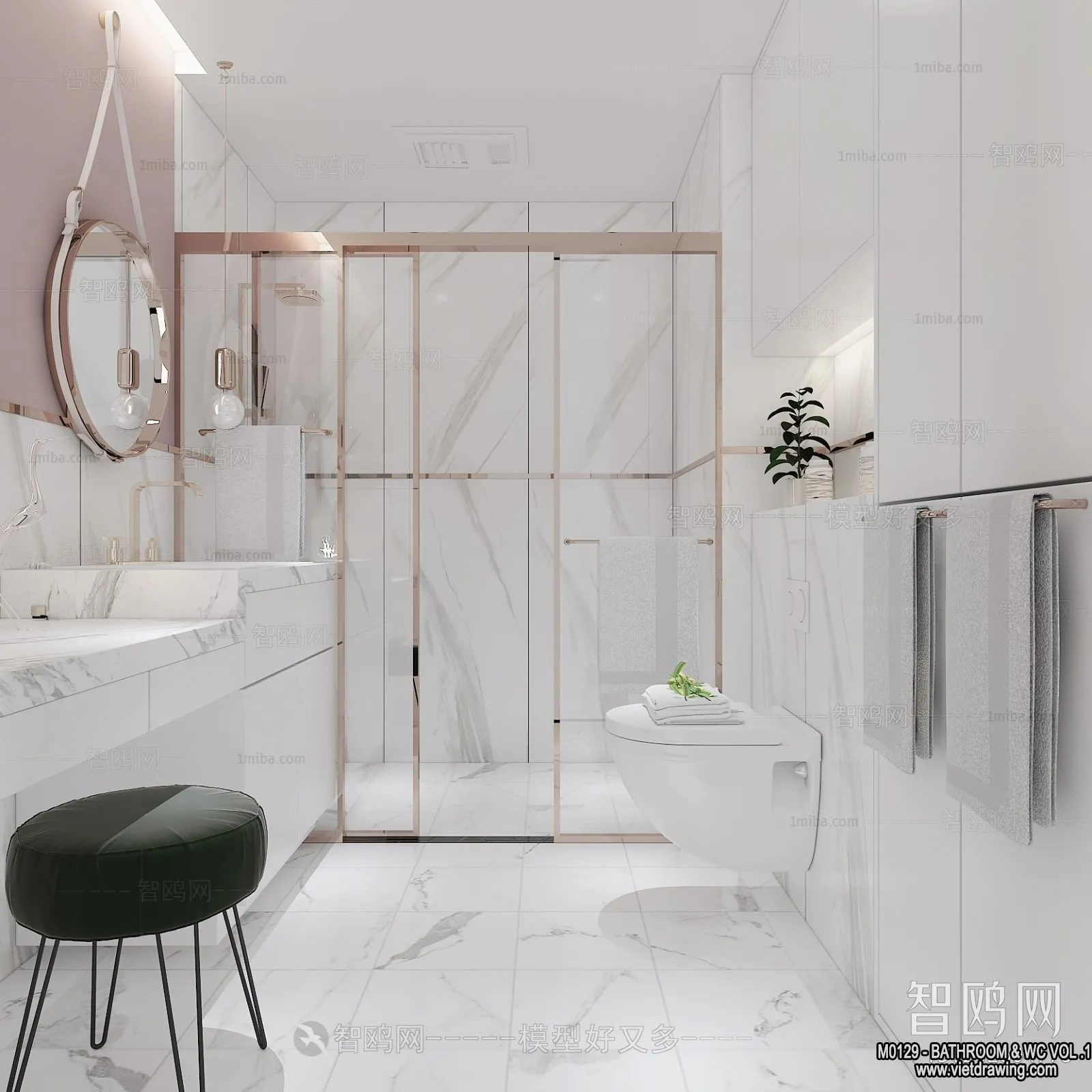 Bathroom - Toilet - WC - RestRoom - 3D Interior Scene - 243