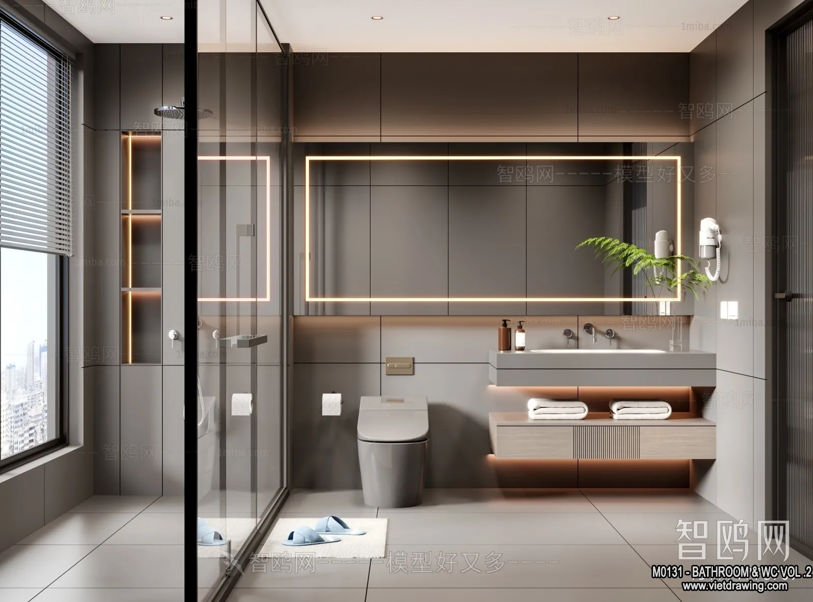Bathroom - Toilet - WC - RestRoom - 3D Interior Scene - 329