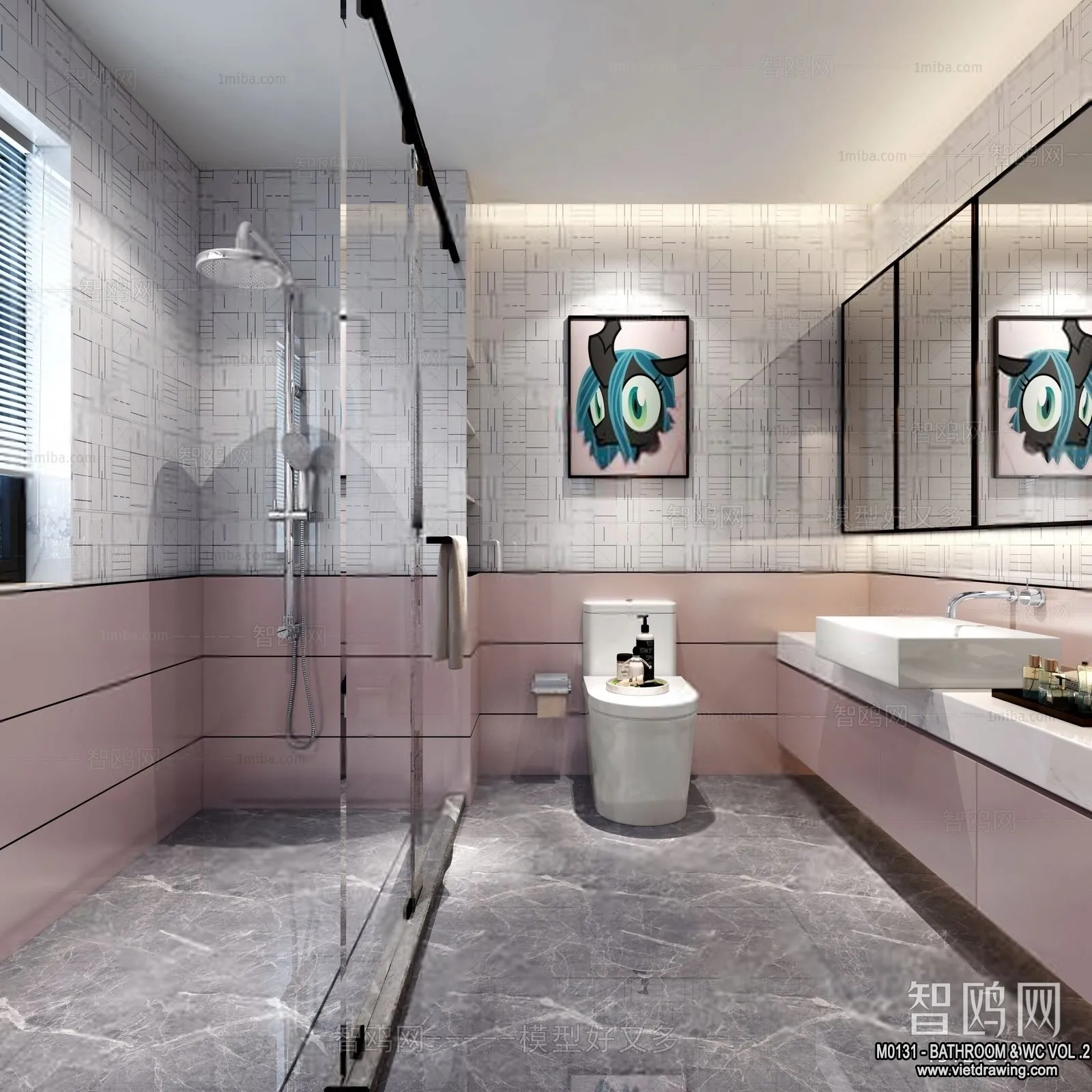 Bathroom - Toilet - WC - RestRoom - 3D Interior Scene - 345