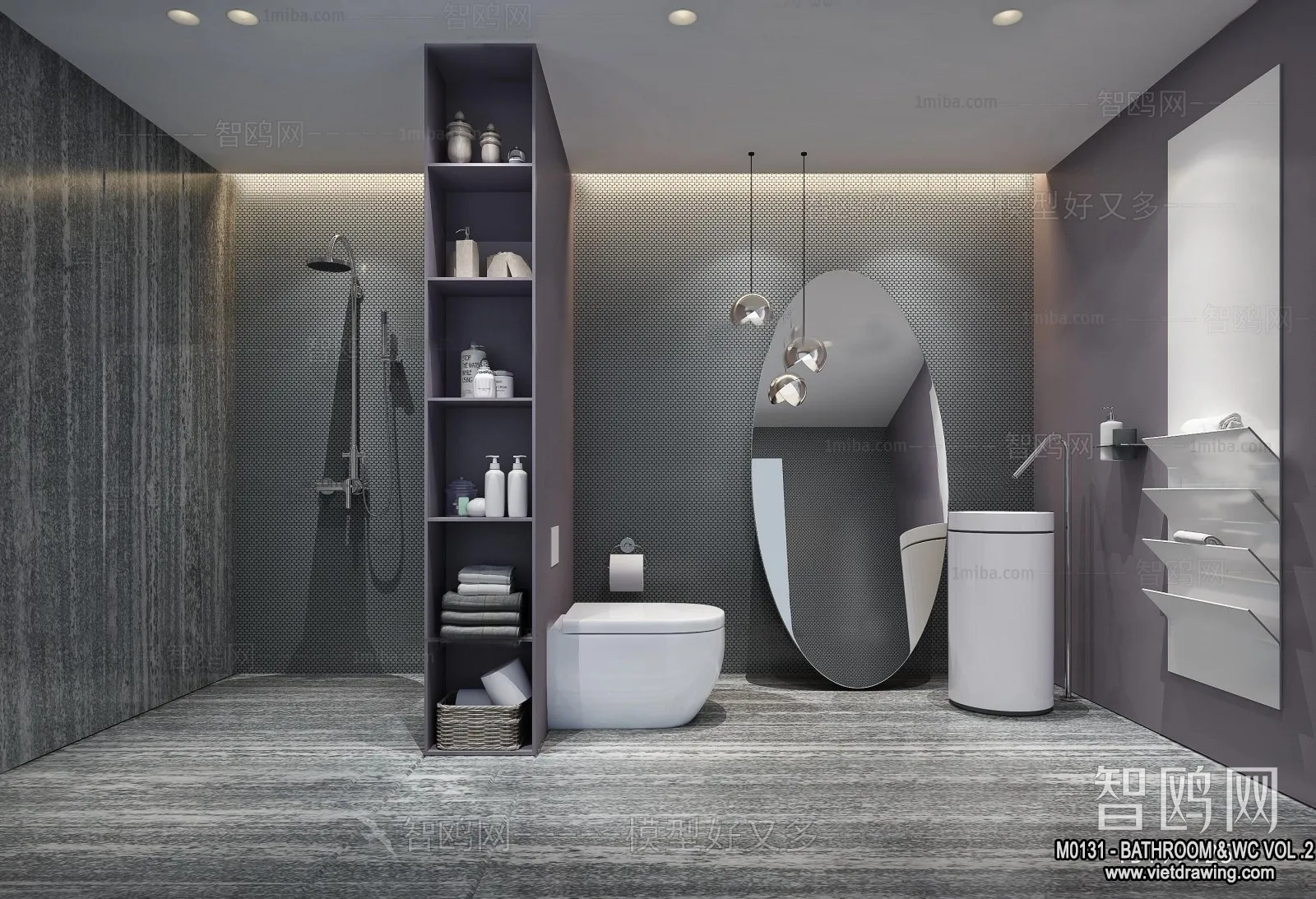 Bathroom - Toilet - WC - RestRoom - 3D Interior Scene - 355