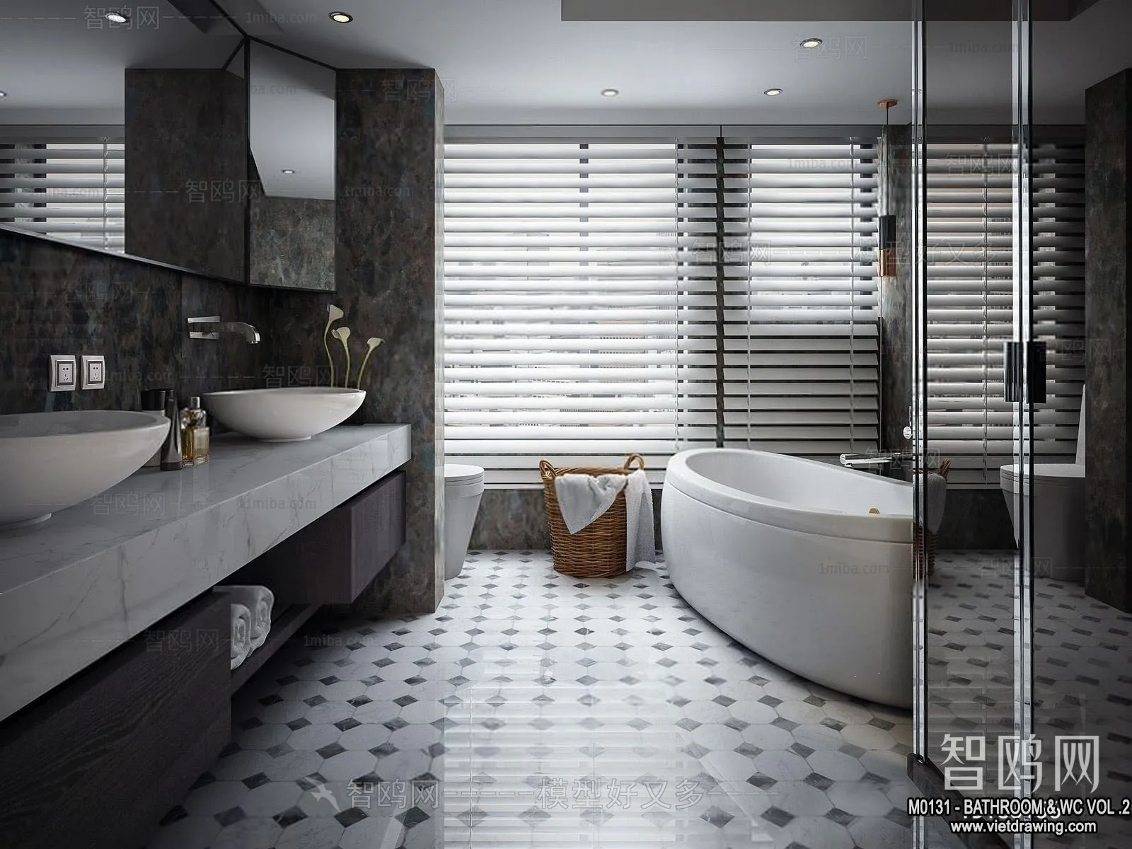 Bathroom - Toilet - WC - RestRoom - 3D Interior Scene - 373