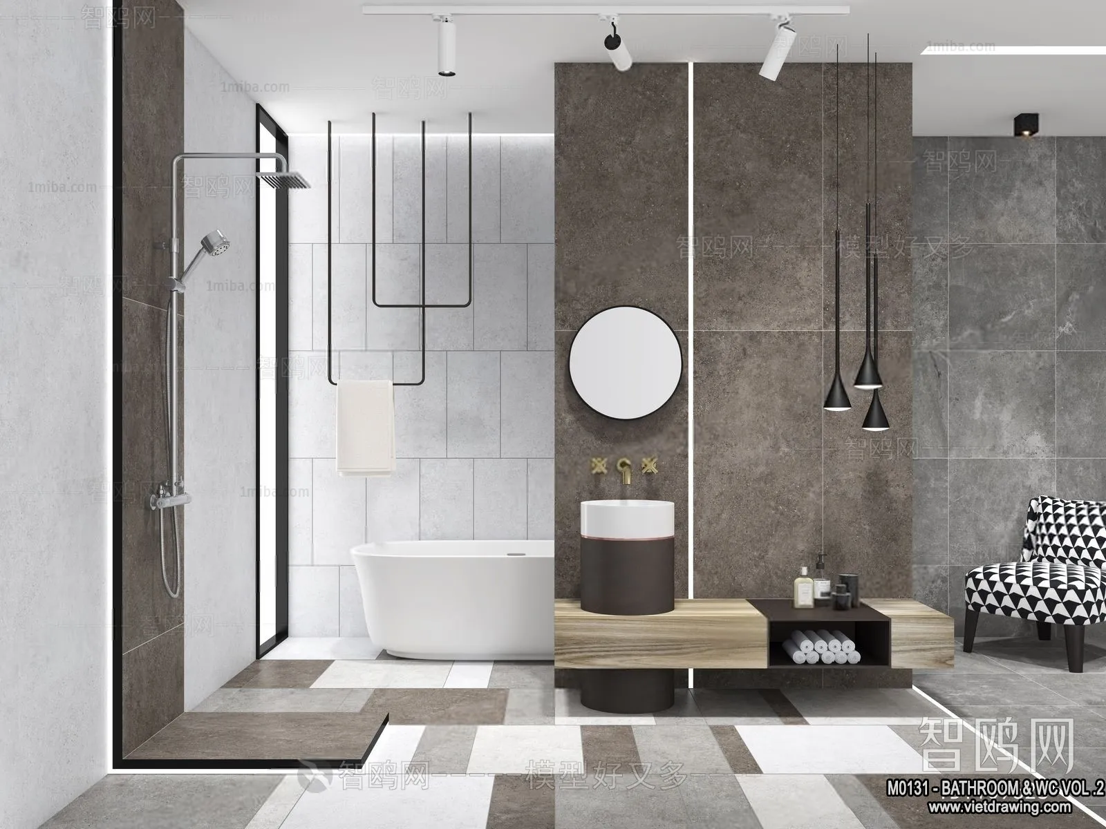 Bathroom - Toilet - WC - RestRoom - 3D Interior Scene - 380