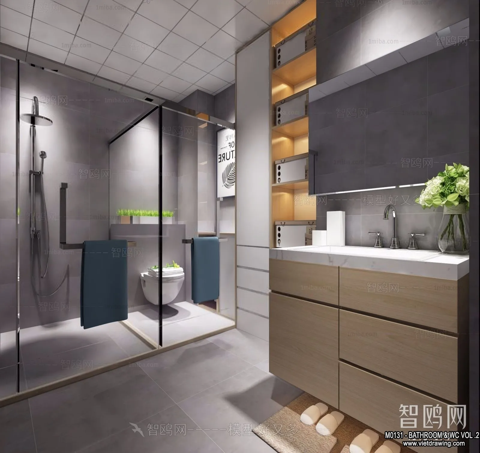 Bathroom - Toilet - WC - RestRoom - 3D Interior Scene - 387
