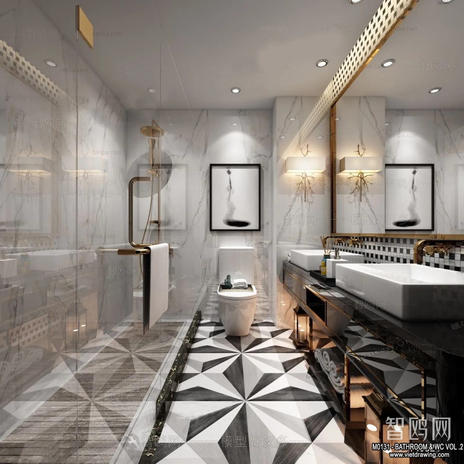 Bathroom - Toilet - WC - RestRoom - 3D Interior Scene - 393