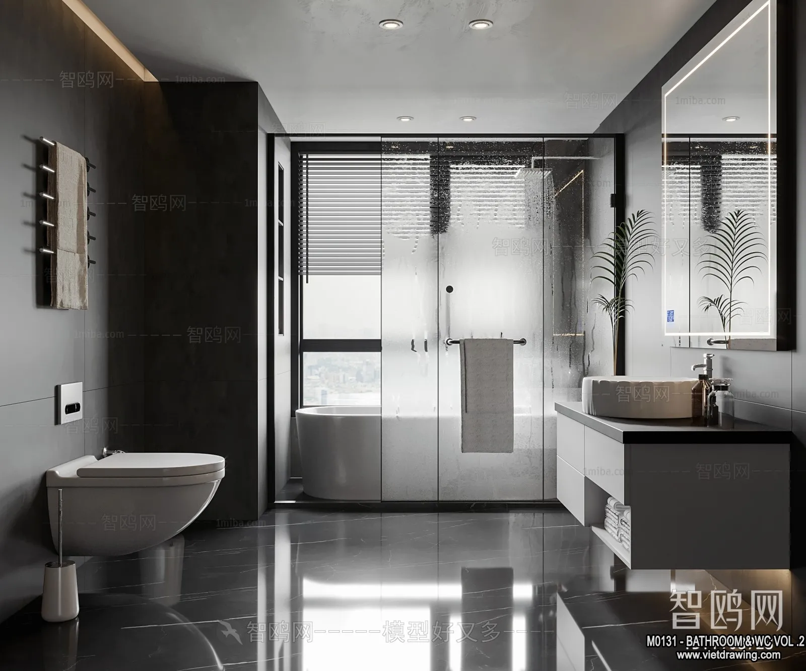 Bathroom - Toilet - WC - RestRoom - 3D Interior Scene - 423