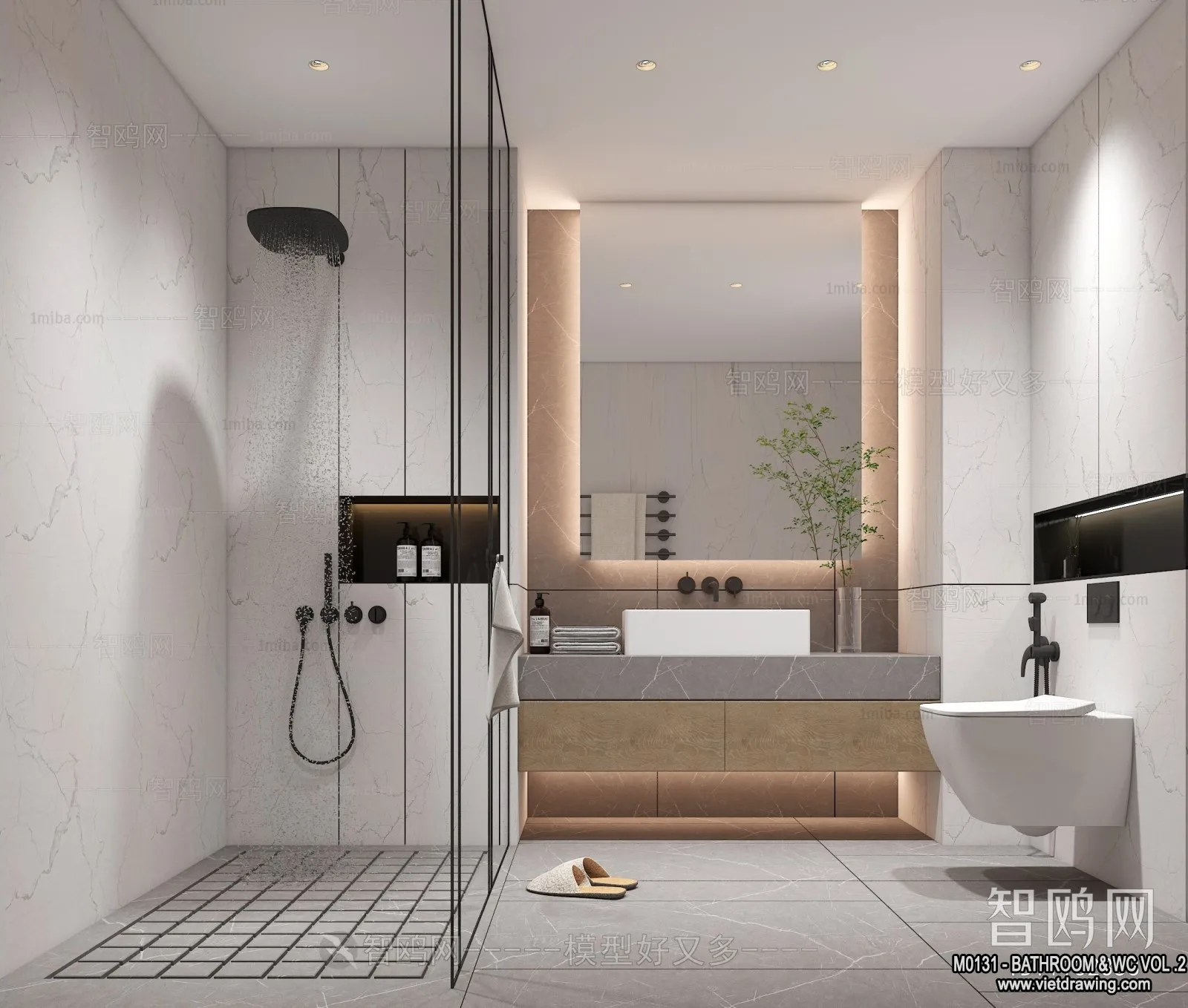 Bathroom - Toilet - WC - RestRoom - 3D Interior Scene - 425