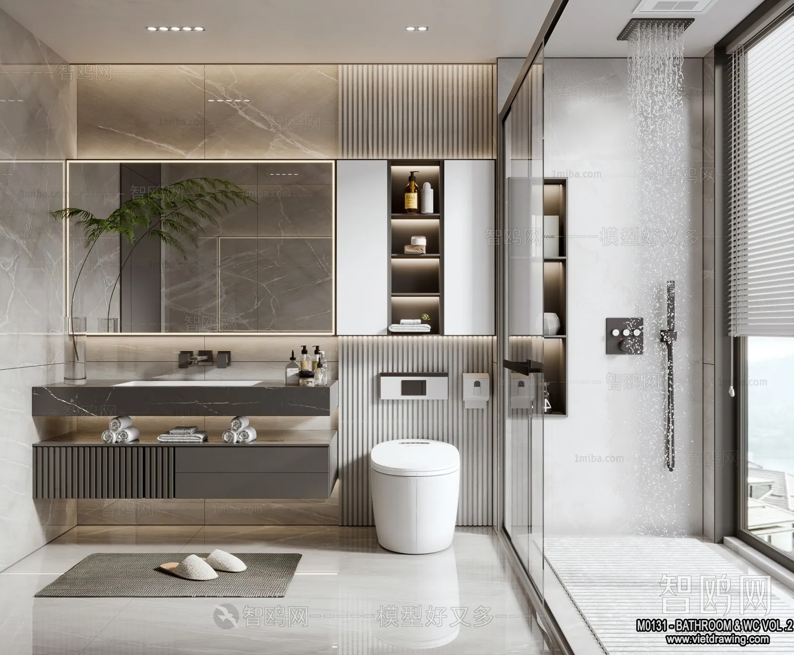 Bathroom - Toilet - WC - RestRoom - 3D Interior Scene - 443