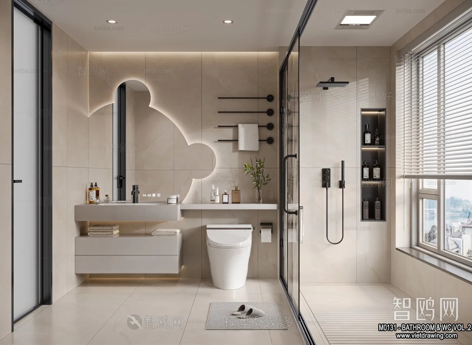 Bathroom - Toilet - WC - RestRoom - 3D Interior Scene - 445