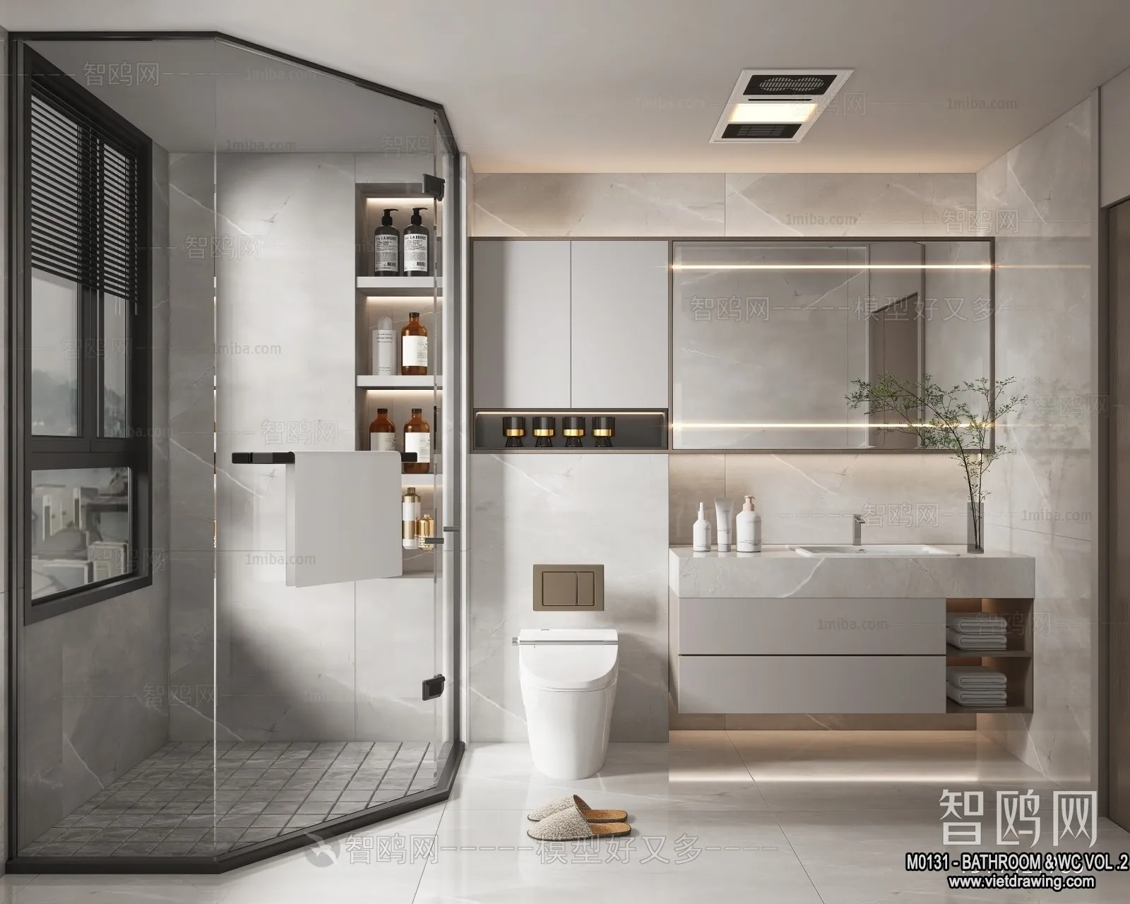 Bathroom - Toilet - WC - RestRoom - 3D Interior Scene - 446