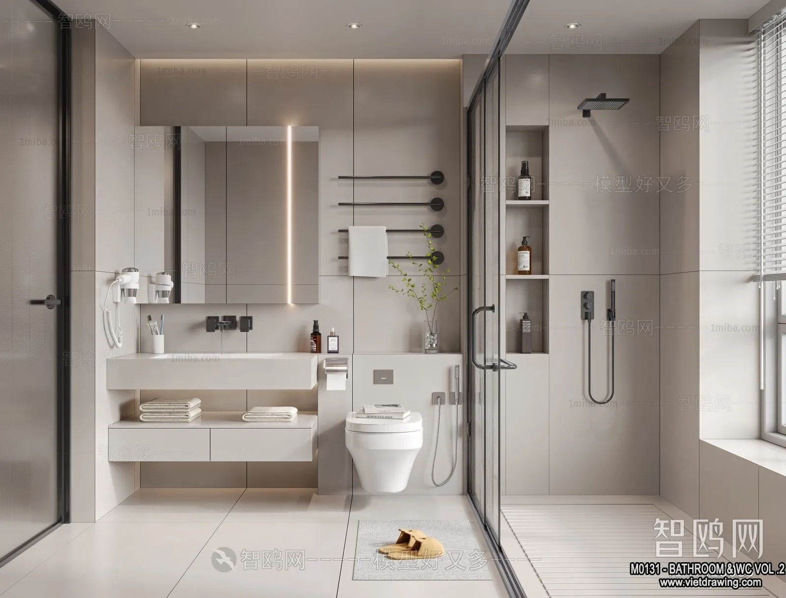 Bathroom - Toilet - WC - RestRoom - 3D Interior Scene - 448