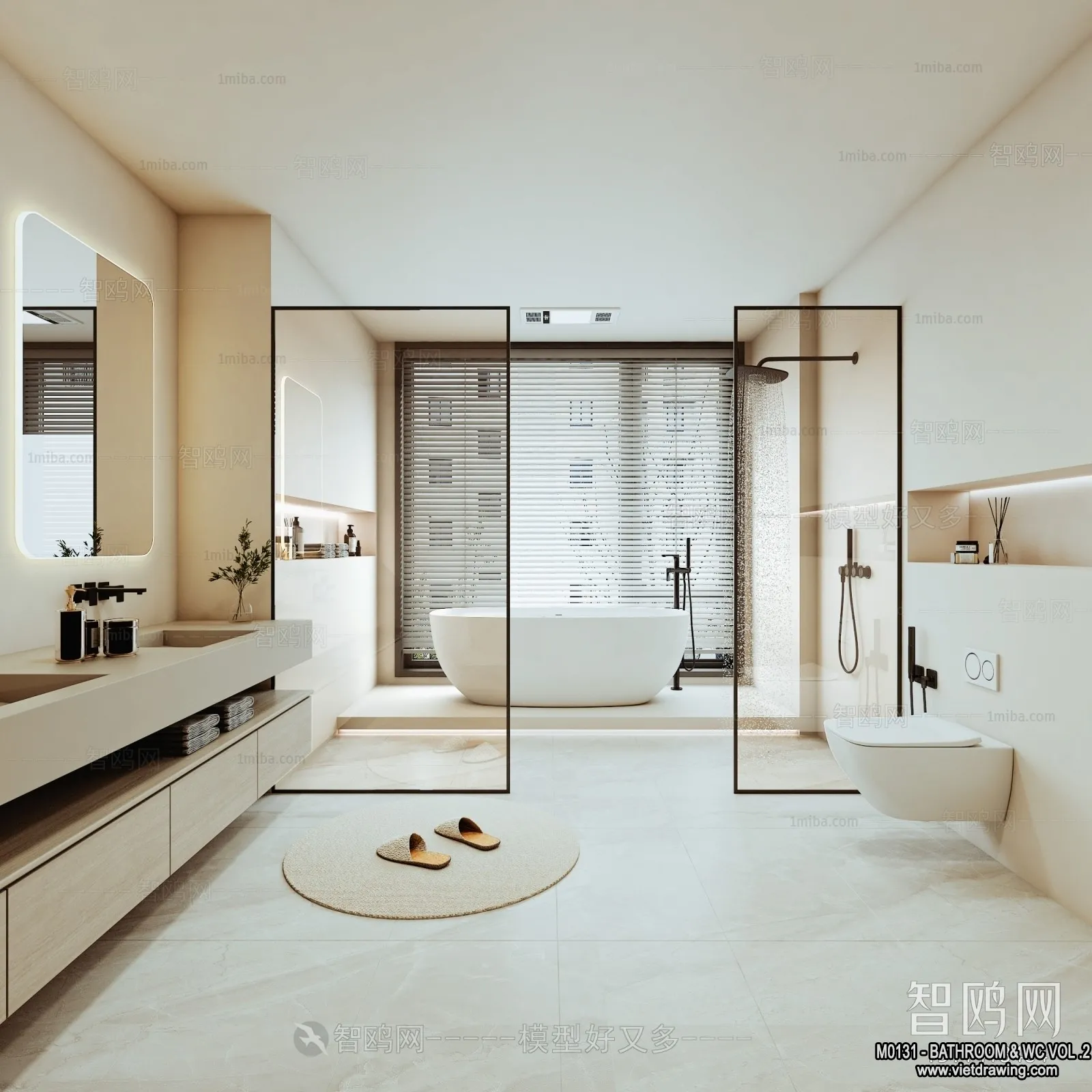 Bathroom - Toilet - WC - RestRoom - 3D Interior Scene - 449