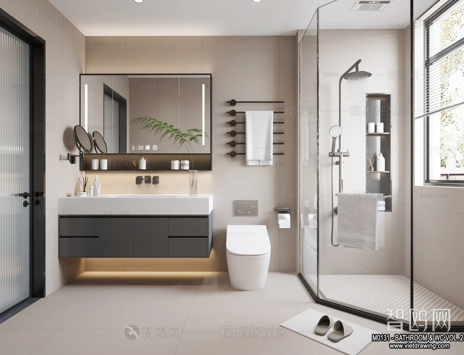 Bathroom - Toilet - WC - RestRoom - 3D Interior Scene - 454