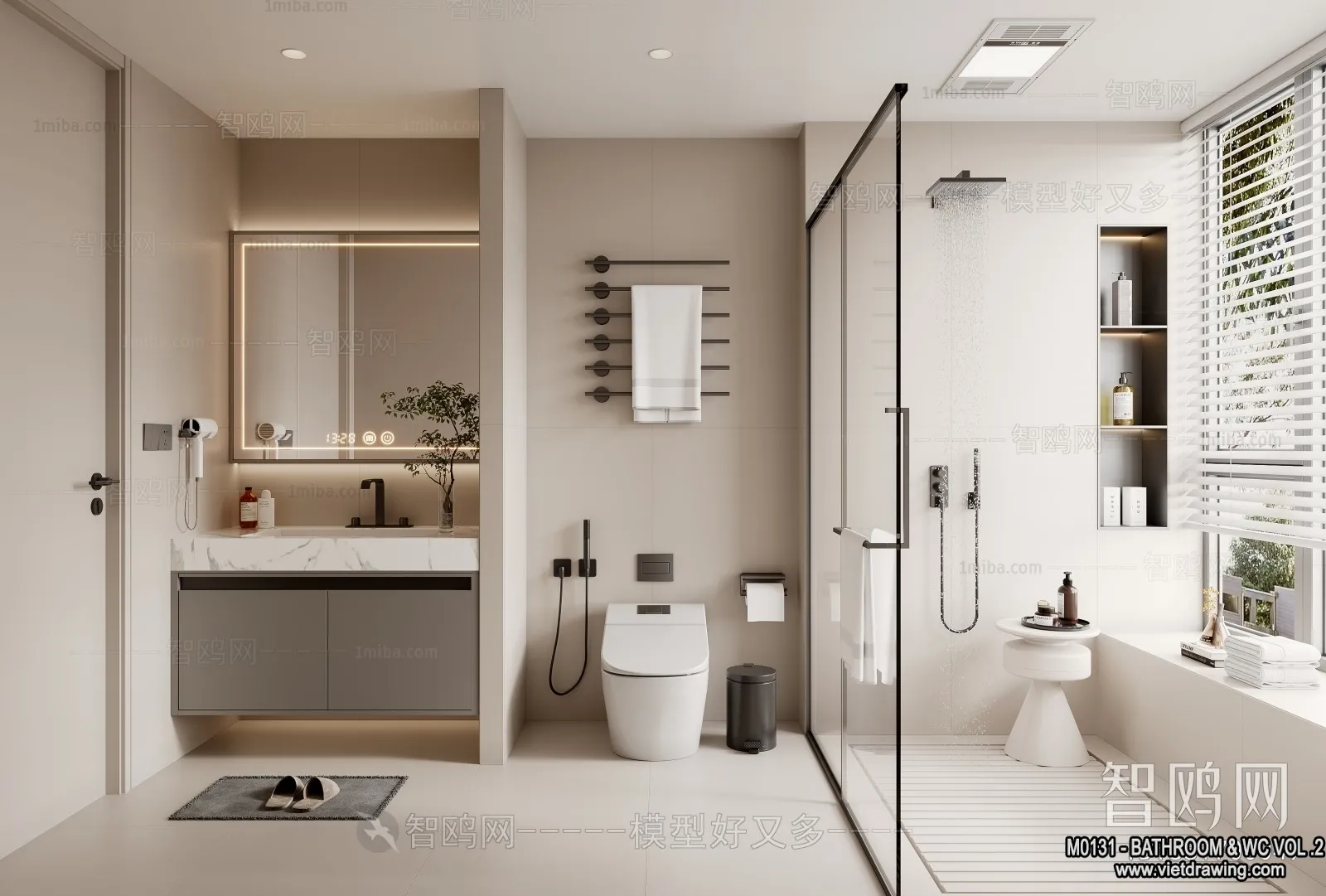 Bathroom - Toilet - WC - RestRoom - 3D Interior Scene - 464