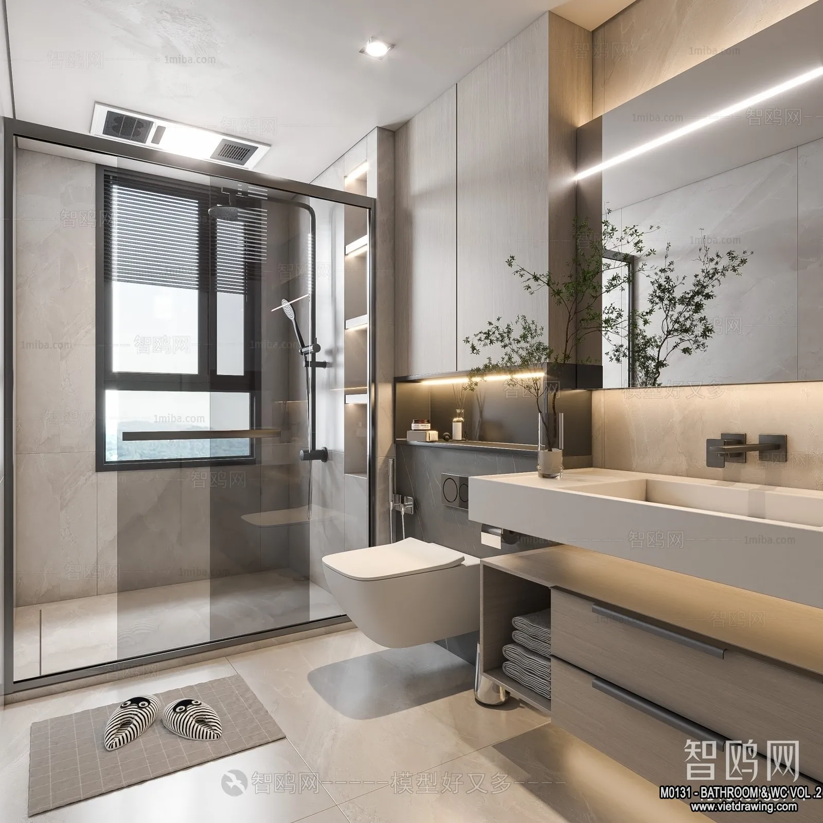 Bathroom - Toilet - WC - RestRoom - 3D Interior Scene - 485