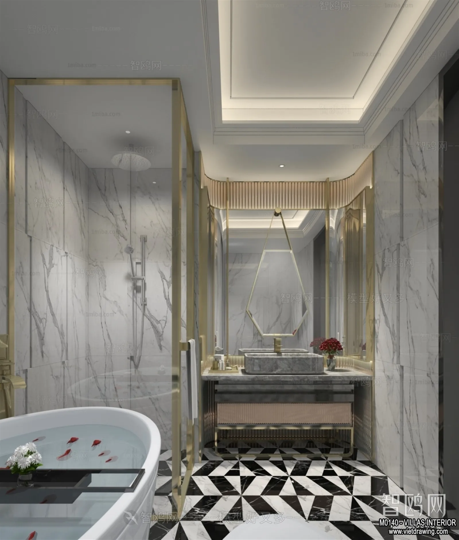 Bathroom - Villas 3D Interior Scene - 3D Models - 076