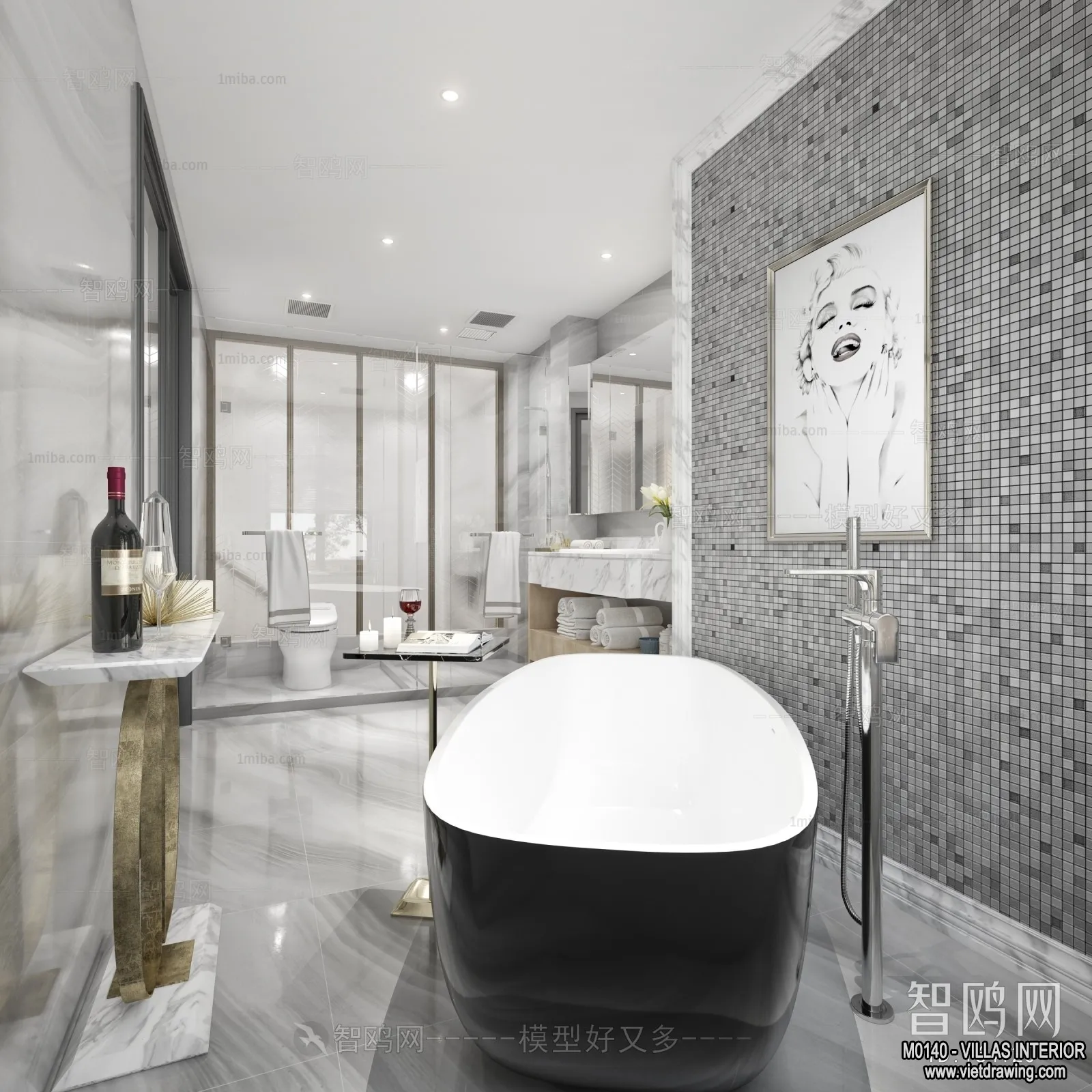 Bathroom - Villas 3D Interior Scene - 3D Models - 080