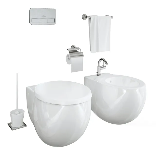 bathroom - Villeroy and Boch Aveo toilet and bidet 3D Model