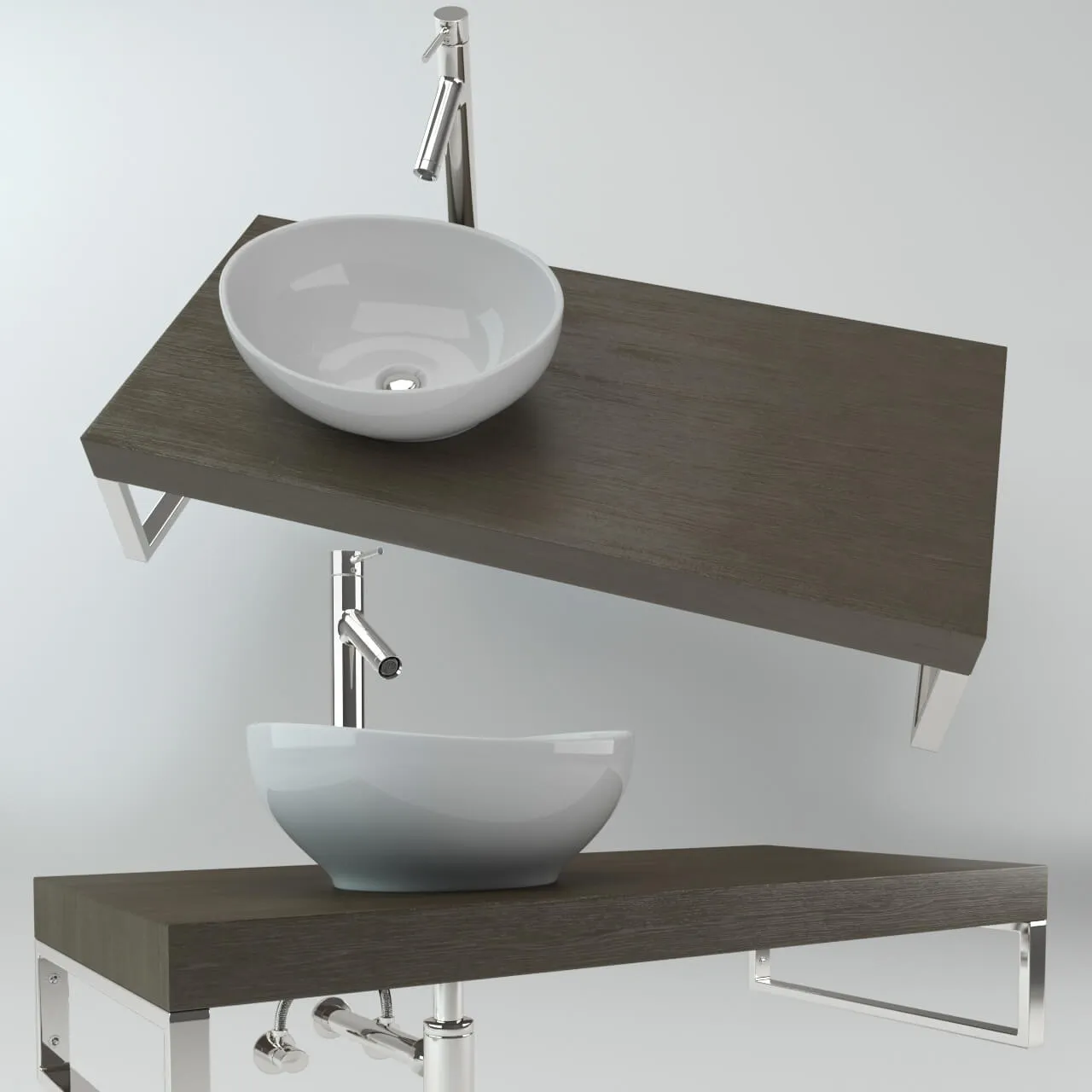 bathroom - Wash basin on the wooden plate 2 3D Model